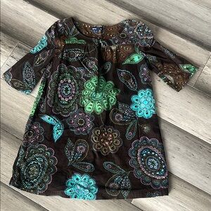 Gap Kids  Brown Green Teal Floral Burst Corduroy Shift Dress S